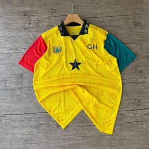 Ghana Black Stars Yellow Home Football Jersey - Official Replica Kit with Emblem.