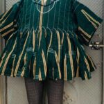 Authentic Handmade Northern Ghana Men's Batakari Fugu Smock – Rich Deep Green with Beige Stripes & Intricate White Embroidery