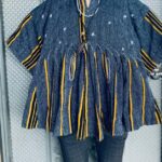 Classic Handmade Northern Ghana Men's Batakari Fugu Smock – Deep Navy Blue with Bold Yellow Stripes & Star Embroidery