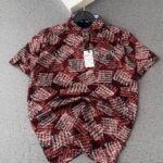 Men’s Short-Sleeve Button-Up Shirt – Patchwork Pattern with Floral Design