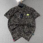 Men’s Short-Sleeve Swirl Rose Pattern Shirt