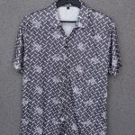 Chic Geometric Animal Print Shirt - Navy and White Sophistication for Men