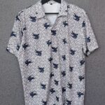 Men’s White Short-Sleeve Shirt with Navy Blue Elephant Print