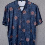 Men’s Floral Scroll Short-Sleeve Shirt – Navy Blue & Rose Pattern