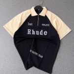 Rhude-Inspired Polo Shirt – Black &Beige