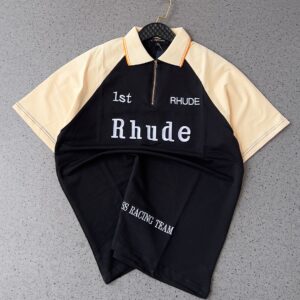 Rhude-Inspired Polo Shirt – Black &Beige