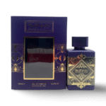 Lattafa Bade’e Al Oud Oud for Glory Eau de Parfum 100ml in a purple bottle with gold geometric design, shown with matching purple box.
