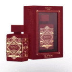“Lattafa Bade’e Al Oud Sublime Eau de Parfum 100ml in a red box with gold geometric design