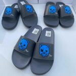 RHUDE Melting Bear Slide Sandals || Gray with Blue Graphic