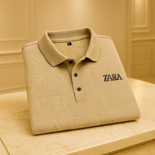 Zara Beige Polo Shirt for men with embroidered logo, versatile cotton polo ideal for everyday wear.