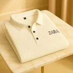 Zara Sage Green Polo Shirt for men with embroidered logo, stylish cotton polo for casual and smart wear.