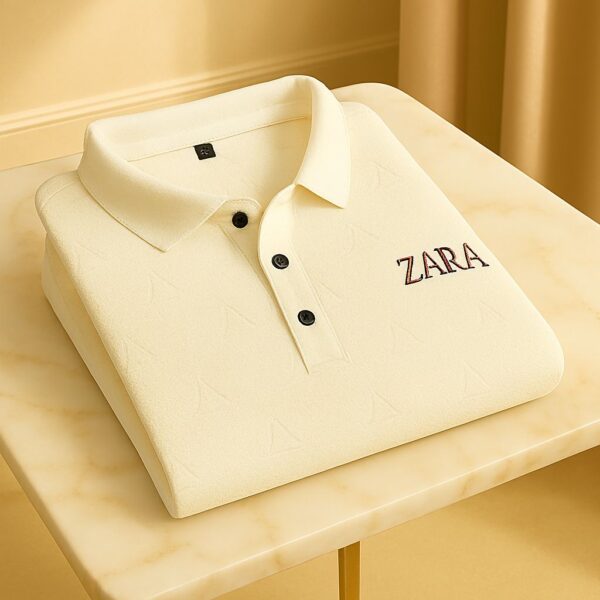 Zara Sage Green Polo Shirt for men with embroidered logo, stylish cotton polo for casual and smart wear.