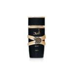Lattafa Asad Eau de Parfum 100ml in a luxurious black and gold bottle, bold men’s fragrance with woody and spicy notes.