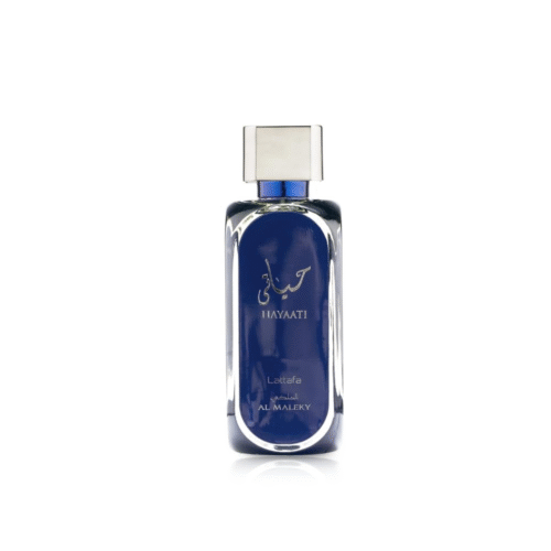 Lattafa Hayaati Al Maleky Eau de Parfum 100ml in a sleek black bottle with box, a bold men’s fragrance with spicy, woody, and oriental notes.