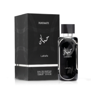 Shop Lattafa Hayaati Black Eau de Parfum 100ml, a men’s fragrance with citrus, spice, and woody notes designed for lasting freshness and style.