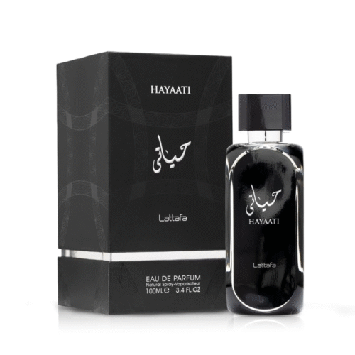 Shop Lattafa Hayaati Black Eau de Parfum 100ml, a men’s fragrance with citrus, spice, and woody notes designed for lasting freshness and style.