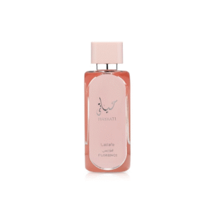 Lattafa Hayaati Florence Women Eau de Parfum 100ml in a chic pink bottle with matching box, a feminine fragrance with floral and fruity notes.