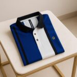 Turkish Heavy Striped Lacoste Polo || Blue and White with Gold Star