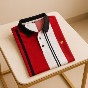 Turkish Heavy Striped Lacoste Polo || Red and White with Gold Star