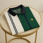 Turkish Heavy Striped Lacoste Polo  || Green and White with Gold Star