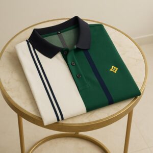 Turkish Heavy Striped Lacoste Polo || Green and White with Gold Star